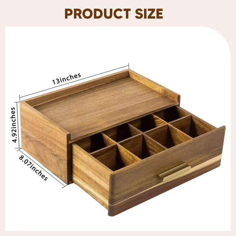 Organizador de bolsas de té de madera con múltiples compartimentos, práctica caja organizadora de té para exhibición en el hogar, despensa, cocina, oficina y encimera