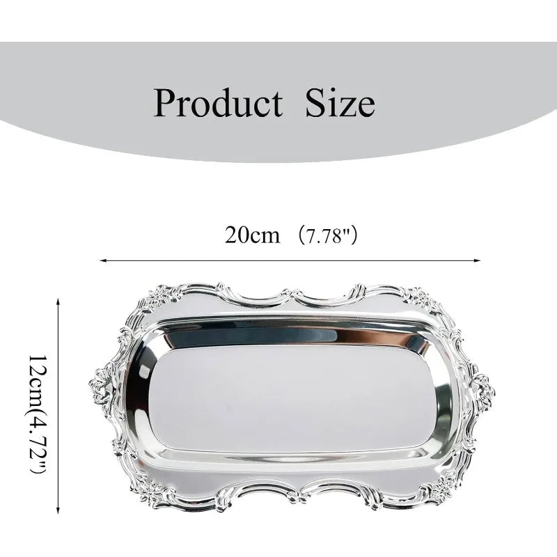 Bandeja de servicio vintage de plata, multifuncional para té, postres o joyas, ideal para bodas y fiestas