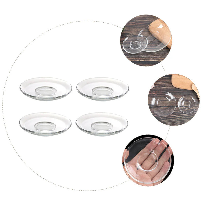 2/4 platos de postre redondos de cristal transparente, platillos para tazas de té, platos para aperitivos, vajilla para cocina, comedor y bar