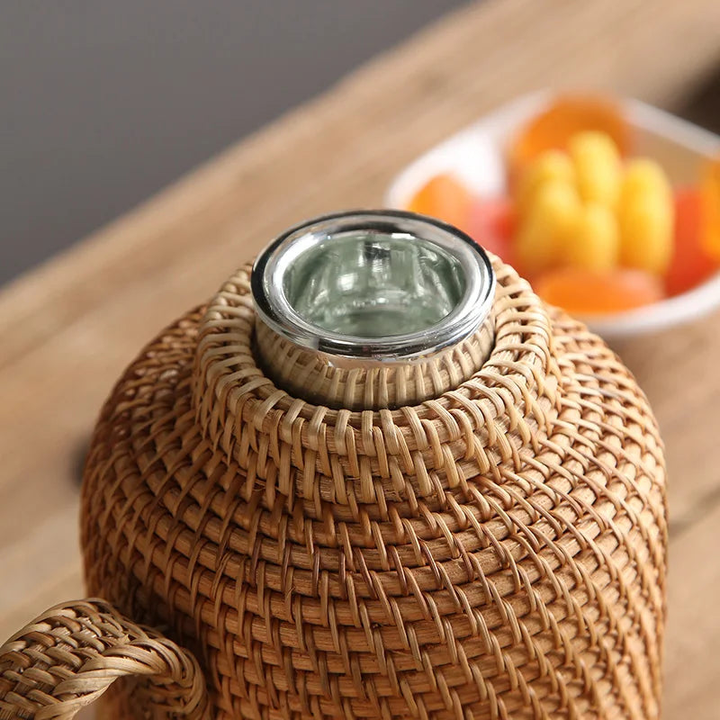 Termo de ratán tejido a mano de 1L para té o café, jarra térmica vintage, botella de agua caliente, termo, jarra térmica, tetera termo