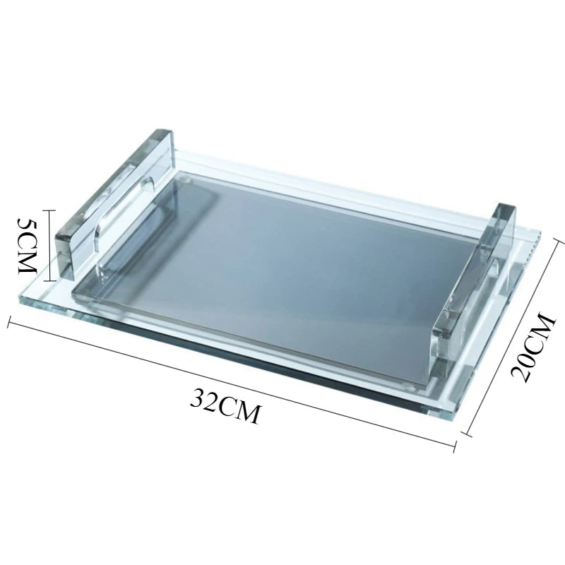 Bandeja de cristal con asa de lujo nórdico, bandejas de almacenamiento simples, plato para té, fruta, organizador de cocina para el hogar, bandejas decorativas