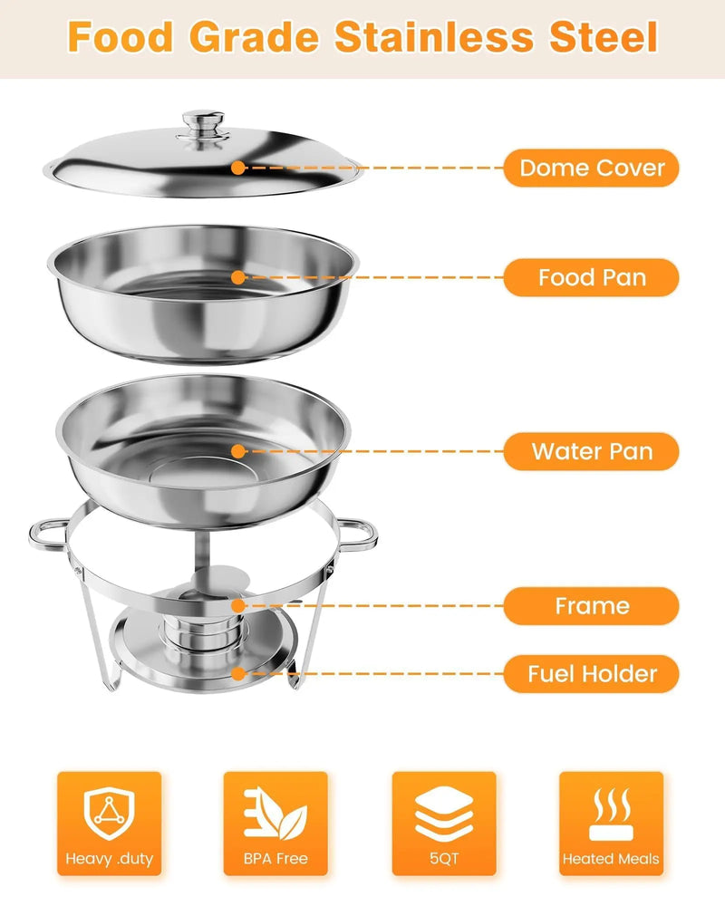 Chauffe-Plat Rond Inox Complet en Lot Traiteur