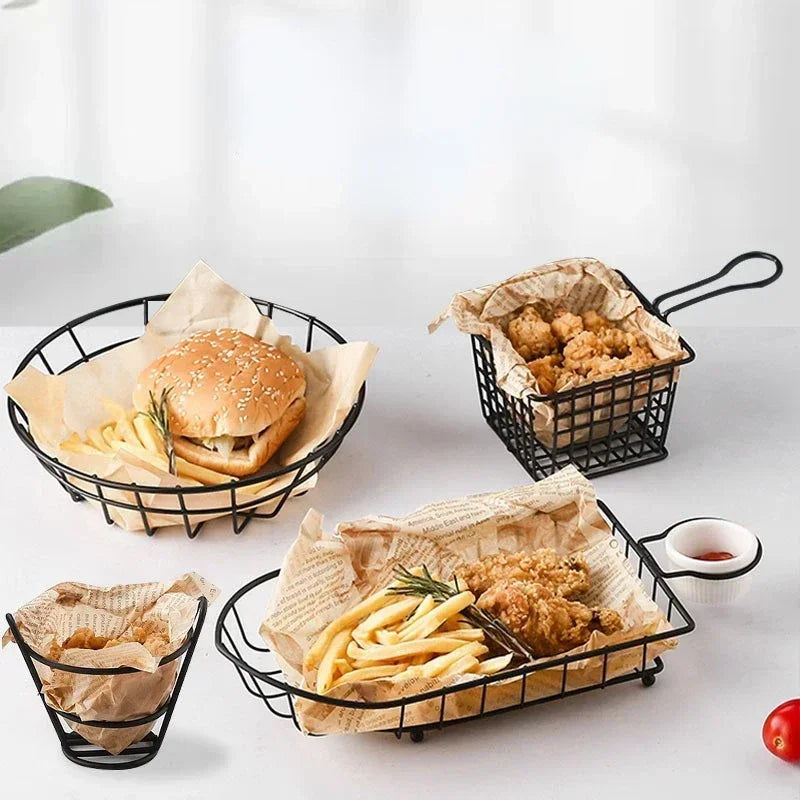 Cesta para patatas fritas, cubo para aperitivos, cesta para pollo frito, cesta de almacenamiento para patatas, cesta para freír alimentos, colador de aceite, recipiente de vajilla creativo