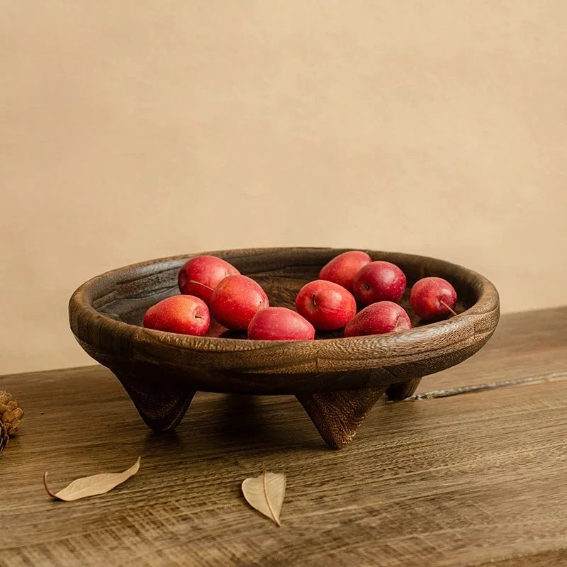 Bandeja de té redonda de madera, bandeja vintage rústica para servir frutas, té, aperitivos, bandeja natural para ceremonia, accesorios de cocina