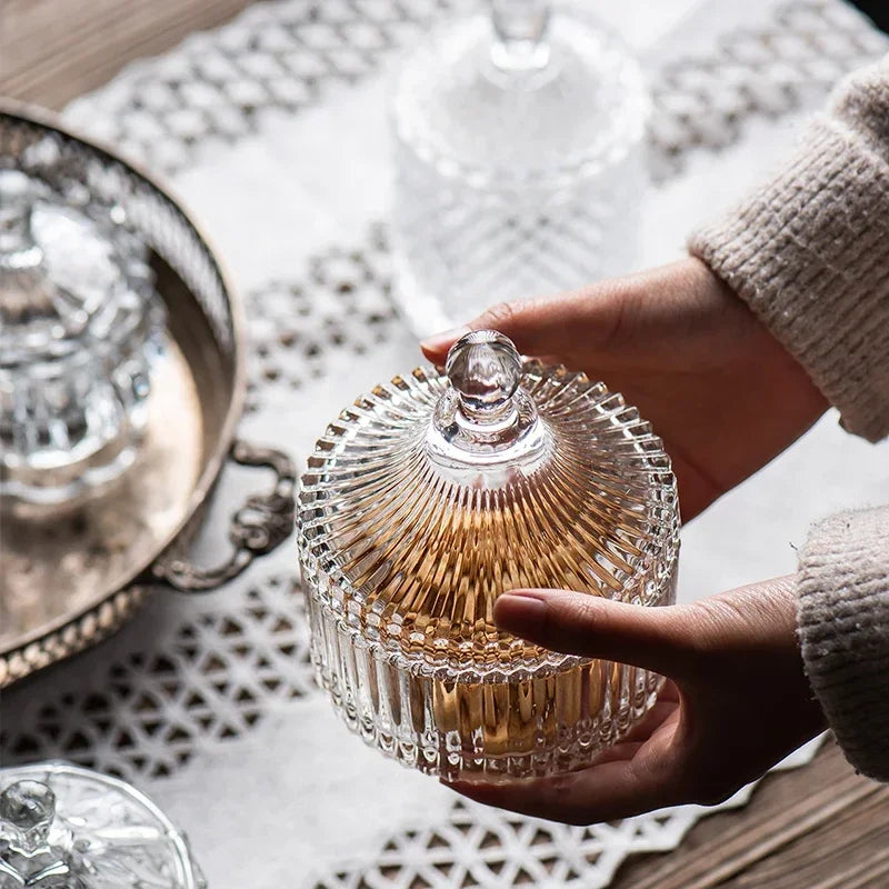 Copa de cristal para dulces, estilo europeo creativo con tapa, tarro para dulces, bandeja, cubo para dulces, tarro de almacenamiento, decoración creativa para sala de estar