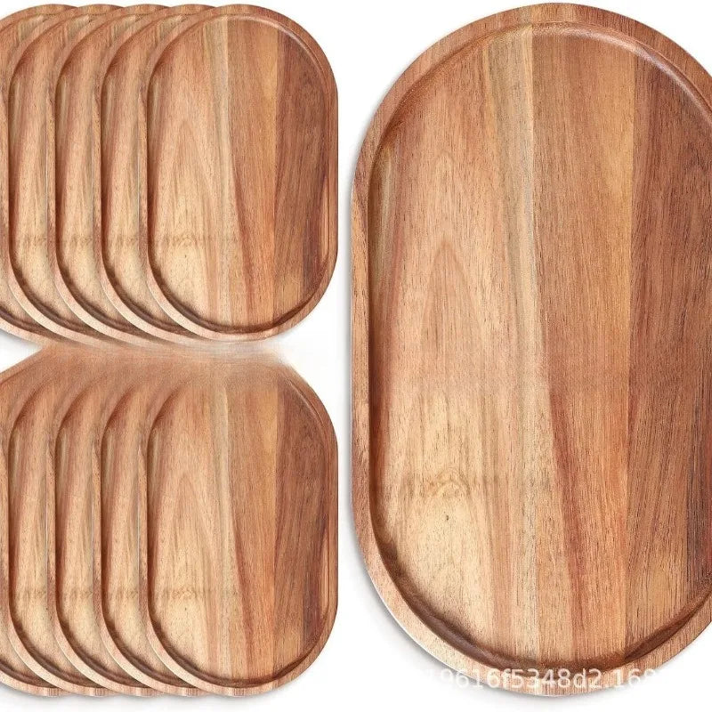 Bandeja decorativa de madera de acacia estilo Wabi Sabi, bandeja ovalada de madera natural para decoración de mesa, organizador pequeño