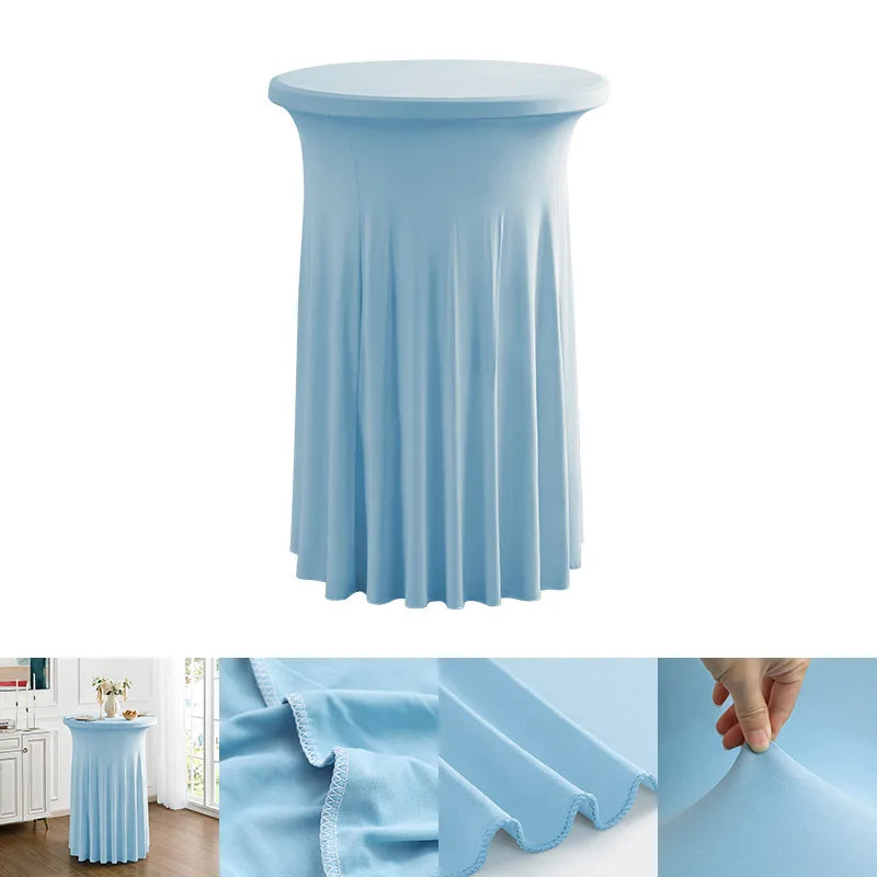 Mantel redondo de elastano blanco para mesa, mantel redondo elástico sin arrugas con falda para bodas y fiestas de cumpleaños