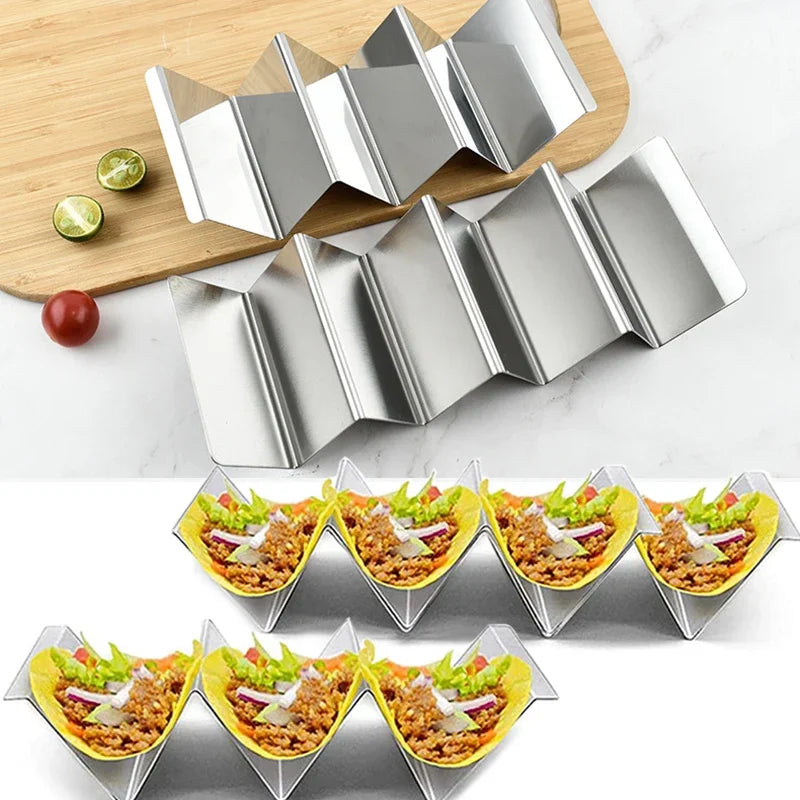 Soporte para tacos de acero inoxidable, bandeja para tacos apta para horno, lavavajillas y parrilla, utensilios de cocina para mesa de comedor