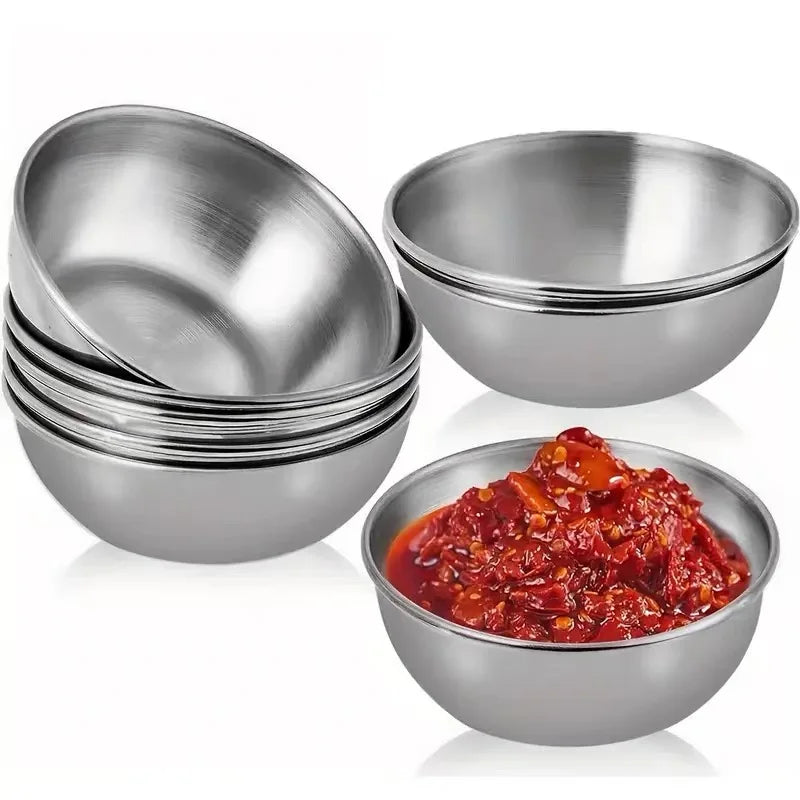 Plato para salsa de acero inoxidable estilo coreano, taza para salsa, taza para aderezo de ensalada, plato para mojar, plato para condimentos de comida occidental, 8 piezas
