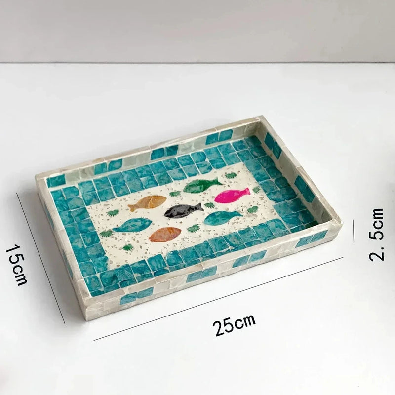 Bandeja rectangular de concha, plato de almacenamiento de concha ovalado de colores, decoraciones de almacenamiento para sala de estar, pastel, cafetería, restaurante, organizador de joyas