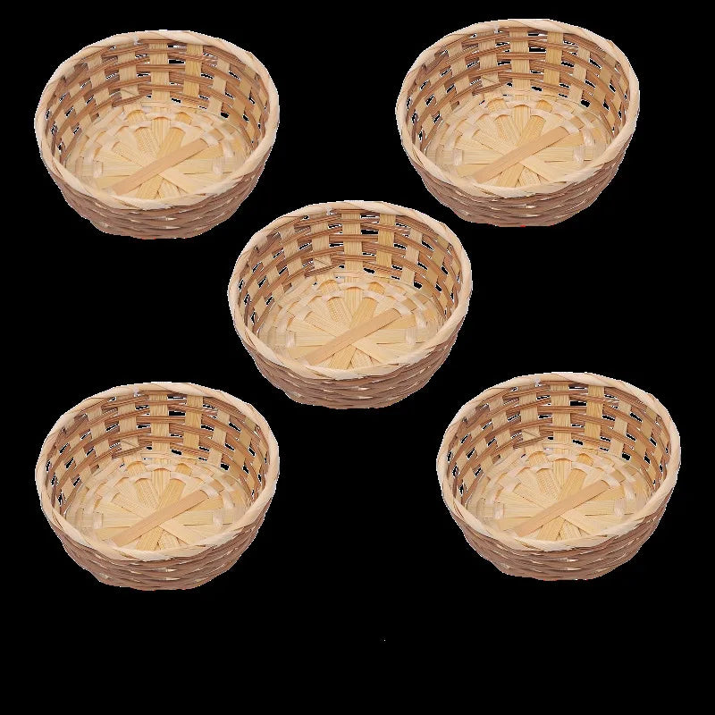 6 cestas de frutas tejidas a mano de bambú, cesta de almacenamiento de encaje natural y ecológica - Multiusos para bandeja de frutas de sala de estar