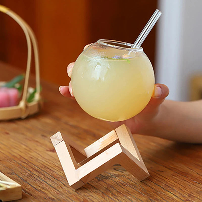 Copa de cóctel con soporte de madera, cristalería creativa para bar, taza para bebidas, vaso redondo para cóctel, zumo de luna y frutas