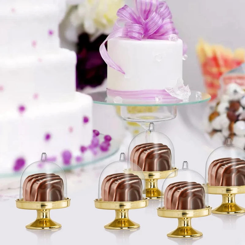 5/20 unidades de miniespositor para cupcakes con tapa transparente, bandeja para servir postres y bombones, decoración para bodas y fiestas de cumpleaños infantiles
