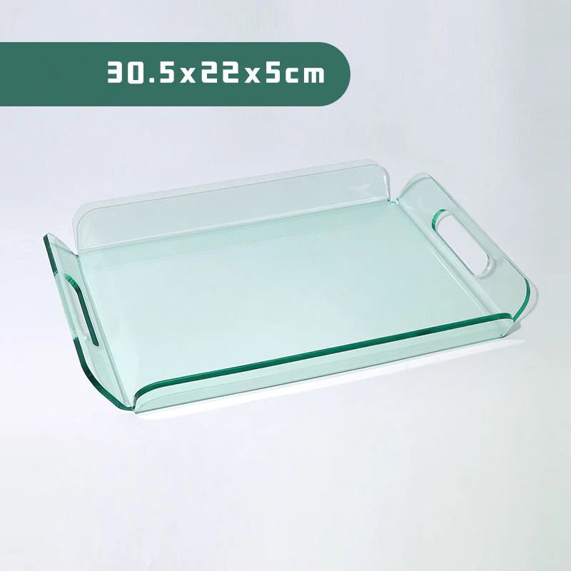 Bandeja de servicio de acrílico con asas para cosméticos y perfumes, organizador a prueba de derrames, ahorrador de espacio, servidor de comida y bebida, decoración y almacenamiento para el hogar