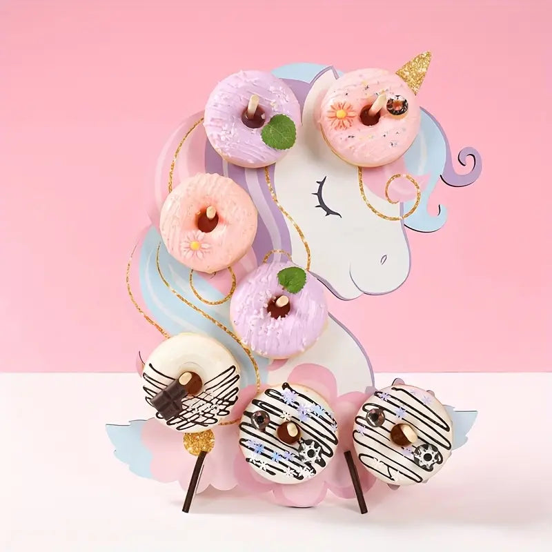 Présentoir donuts licorne – set buffet événement chic et moderne