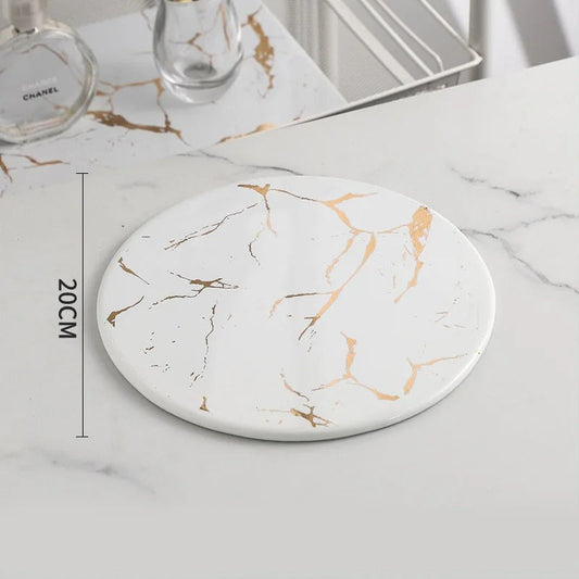 Plateau en marbre rond blanc 20cm