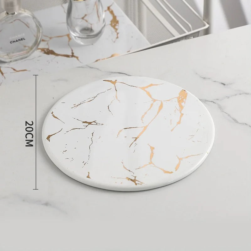 Plateau en marbre rond blanc 20cm – accessoire buffet traiteur événement
