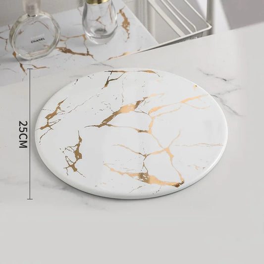 Plateau en marbre rond blanc 25cm