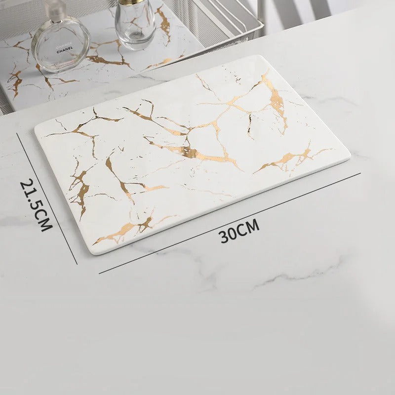 Plateau en marbre blanc 30cm – vue détaillée matière et finition