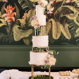 Présentoir gâteau pièce montée doré rond – ambiance mariage romantique et raffinée