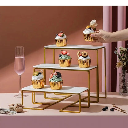 Présentoir Buffet Étagé Luxe Doré