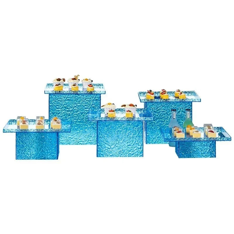 Présentoir buffet bleu effet glaçon – présentation bar à bonbons et table sucrée