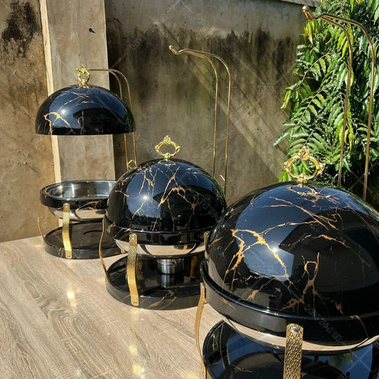 Chauffe plat en marbre noir et doré 8L