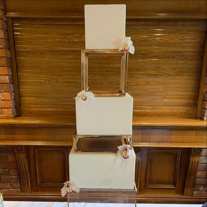 Présentoir gâteau pièce montée doré carré