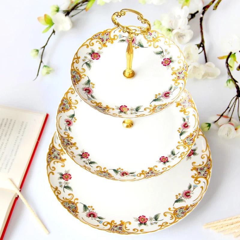 Présentoir cupcake porcelaine fleuri – présentation bar à bonbons et table sucrée