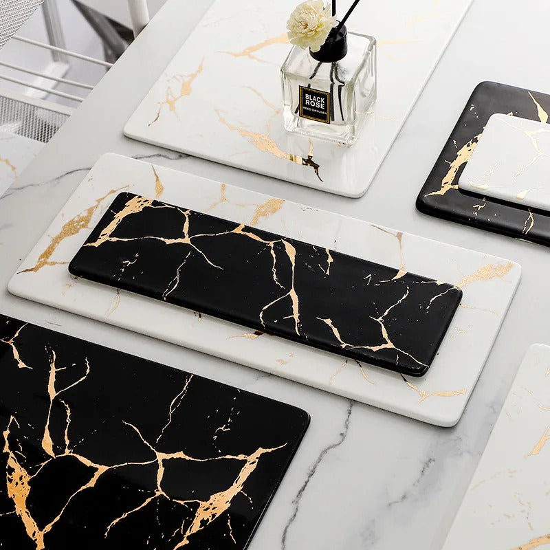 Plateau en marbre noir 28cm – présentoir buffet mariage chic