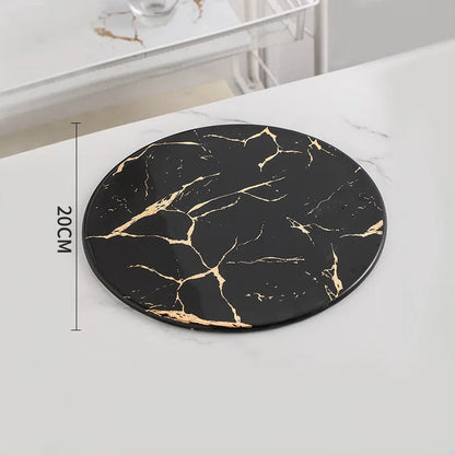 Plateau en marbre rond noir 20cm