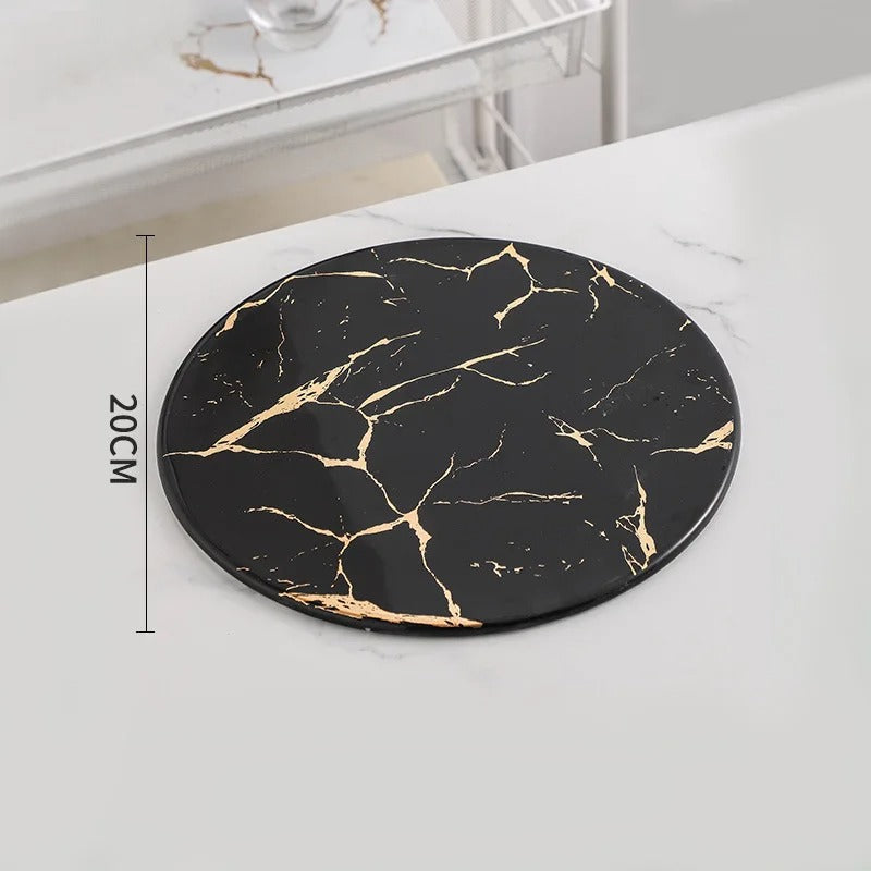 Plateau en marbre rond noir 20cm – présentoir buffet mariage chic