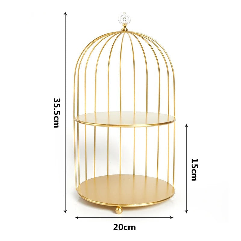 Présentoir gâteau cage oiseau – scénographie buffet et art culinaire