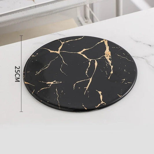 Plateau en marbre rond noir 25cm