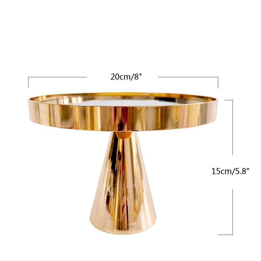 Présentoir gâteau miroir doré