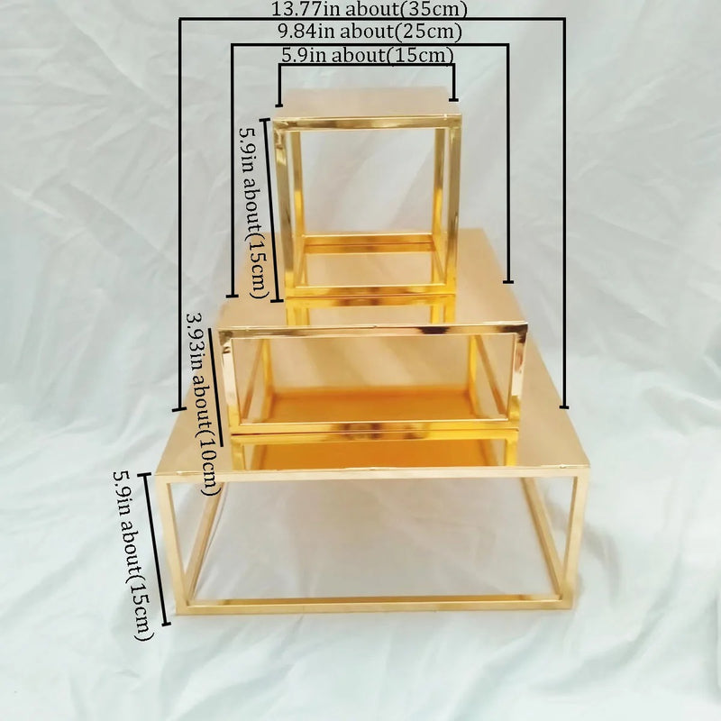 Présentoir gâteau pièce montée doré carré – élément déco fête prénatale