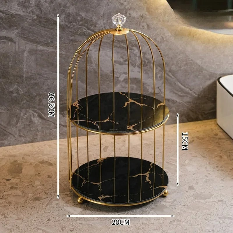 Présentoir gâteau cage oiseau marbre noir